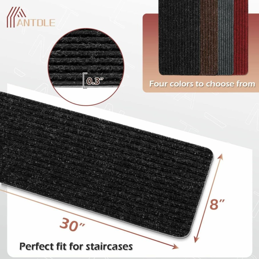 Home Improvement Antdle | Antdle Stair Treads Non-Slip Carpet Indoor Set Of 16 Brown Carpet Stair Treads For Wooden Steps Self Adhesive Stair Treads Rugs Mats(30X8 Inch,Brown)