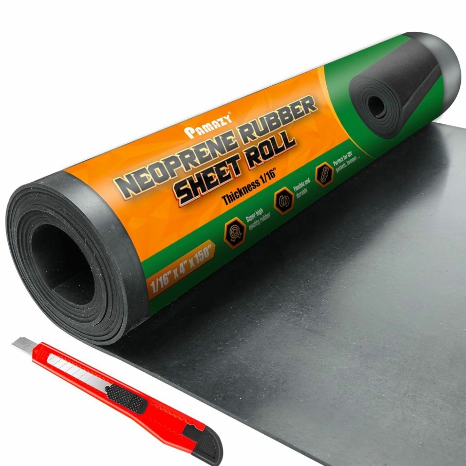 Home Improvement PAMAZY | Pamazy Neoprene Rubber Sheet Roll 1/16\" Thick X 12\" Wide X 10Ft Long With Adhesive Backing (Including Utility Knife), Heavy Duty Self Rubber Seal Strips Roll For Diy Gaskets, Flooring, Seals