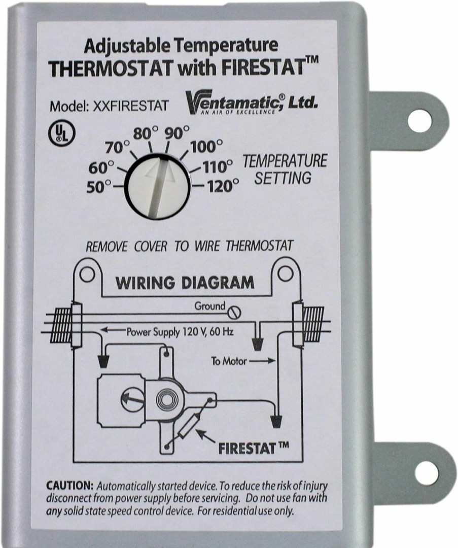 Home Improvement Ventamatic | Ventamatic Xxfirestat 10-Amp Adjustable Programmable Thermostat With Firestat For Power Attic Ventilators, Replacement Thermostat , White