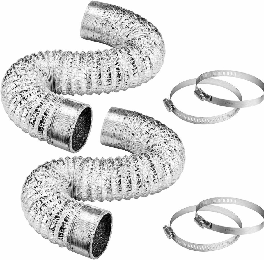 Home Improvement VIVOSUN | Vivosun 2-Pack 6 Inch 8 Feet Non-Insulated Flex Air Aluminum Ducting Dryer Vent Hose For Hvac Ventilation, 4 Clamps Included