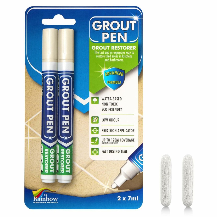 Home Improvement Rainbow Chalk Markers Limited | Grout Pen Cream Tile Paint Marker: Waterproof Grout Paint, Tile Grout Colorant And Sealer Pen - Narrow 5Mm, 2 Pack With Extra Tips (7Ml) - Cream