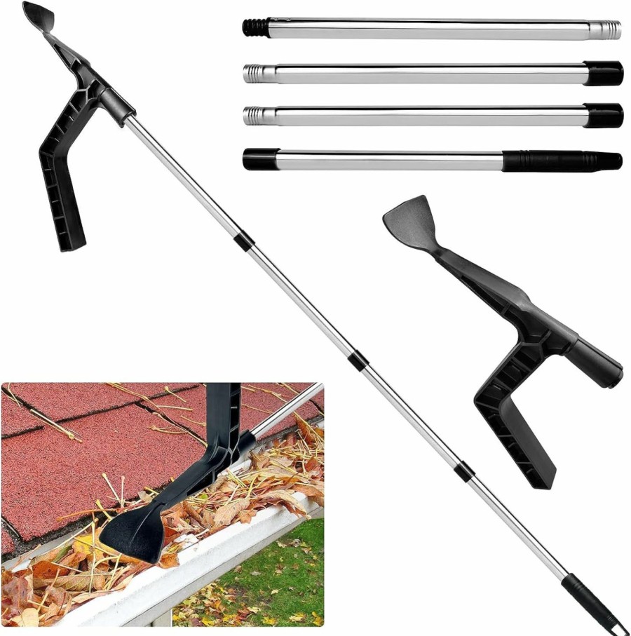 Home Improvement Phaniteces | Gutter Cleaning Brush Roofing Tool Guard Cleaner Tool With Telescopic Extendable Telescopic Pole, Easy Remove Leaves And Debris From The Ground