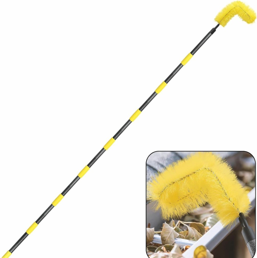 Home Improvement ElephantBird | Gutter Cleaning Brush From The Ground, 9-3/5 Ft Gutter Guard Roofing Tool, Easily Remove Leaves And Debris, Yellow