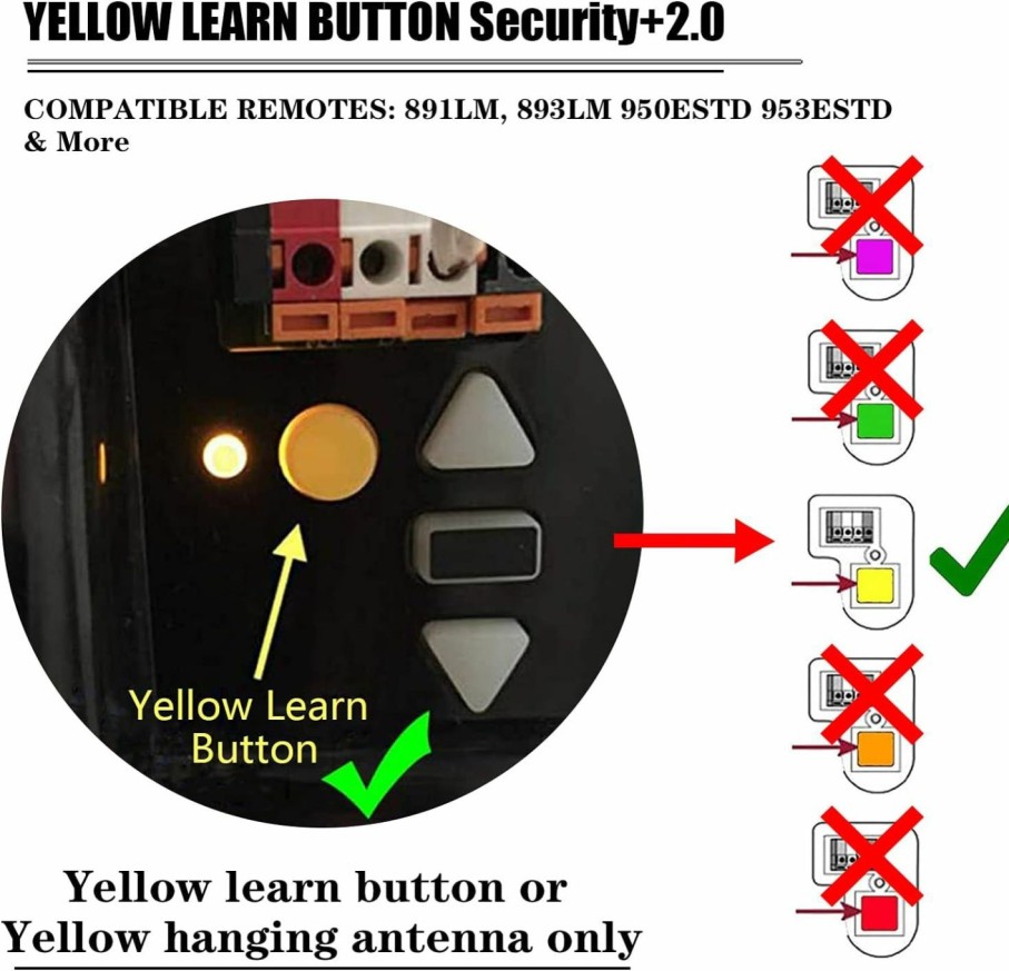 Home Improvement LAWOHO | Lawoho Garage Door Remote Keychain Yellow Learn Button Compatible With Liftmaster 891Lm/893Lm/950Estd/953Estd