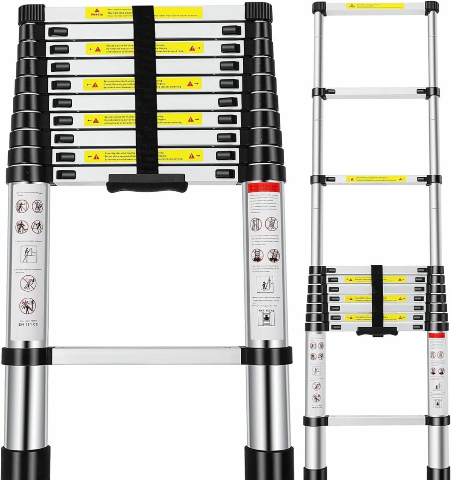 Home Improvement PEAYLI | Telescoping Extension Ladder 16.5 Ft, Aluminum Alloy Folding Telescopic Ladder With Locking Mechanism, Multi-Purpose Collapsible Ladder For Household Or Rv Outdoor Work, Heavy Duty 330 Lbs Load