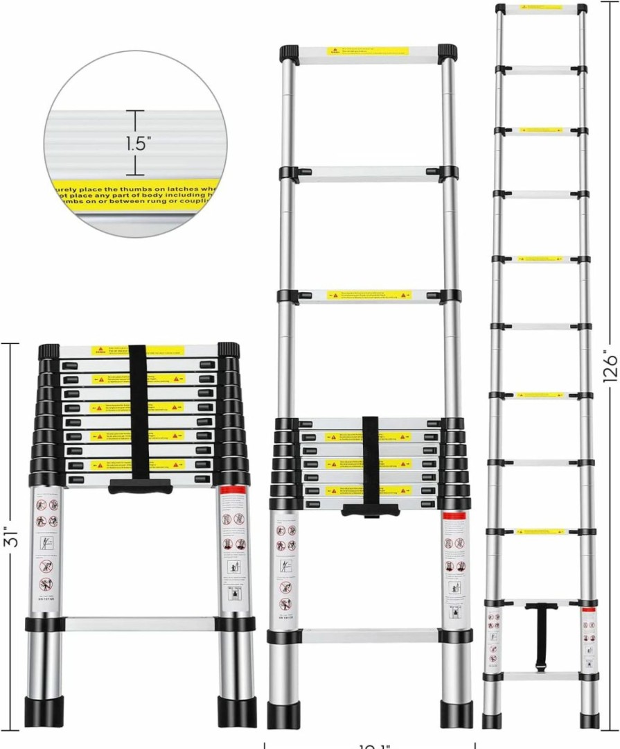 Home Improvement PEAYLI | Telescoping Extension Ladder 16.5 Ft, Aluminum Alloy Folding Telescopic Ladder With Locking Mechanism, Multi-Purpose Collapsible Ladder For Household Or Rv Outdoor Work, Heavy Duty 330 Lbs Load