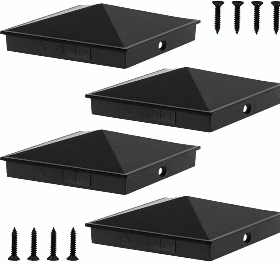 Home Improvement Azdele | Azdele 4X4 Aluminum Pyramid Post Caps Cover For 4X4 Nominal Wood Post(Actual/True 3.5\" X 3.5\"), With Matte Finish Powder Coated Surface, For Fence Wood Post Of Decks Or Corridors(Black, 4 Pack)