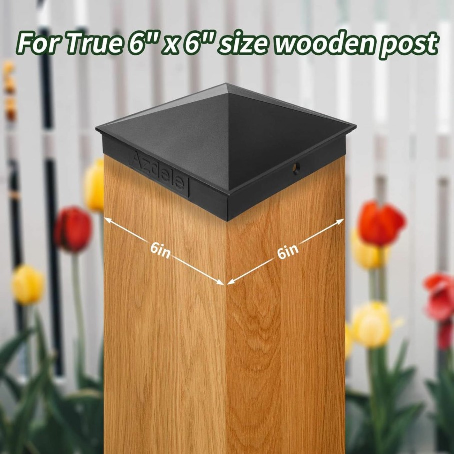 Home Improvement Azdele | Azdele 4X4 Aluminum Pyramid Post Caps Cover For 4X4 Nominal Wood Post(Actual/True 3.5\" X 3.5\"), With Matte Finish Powder Coated Surface, For Fence Wood Post Of Decks Or Corridors(Black, 4 Pack)