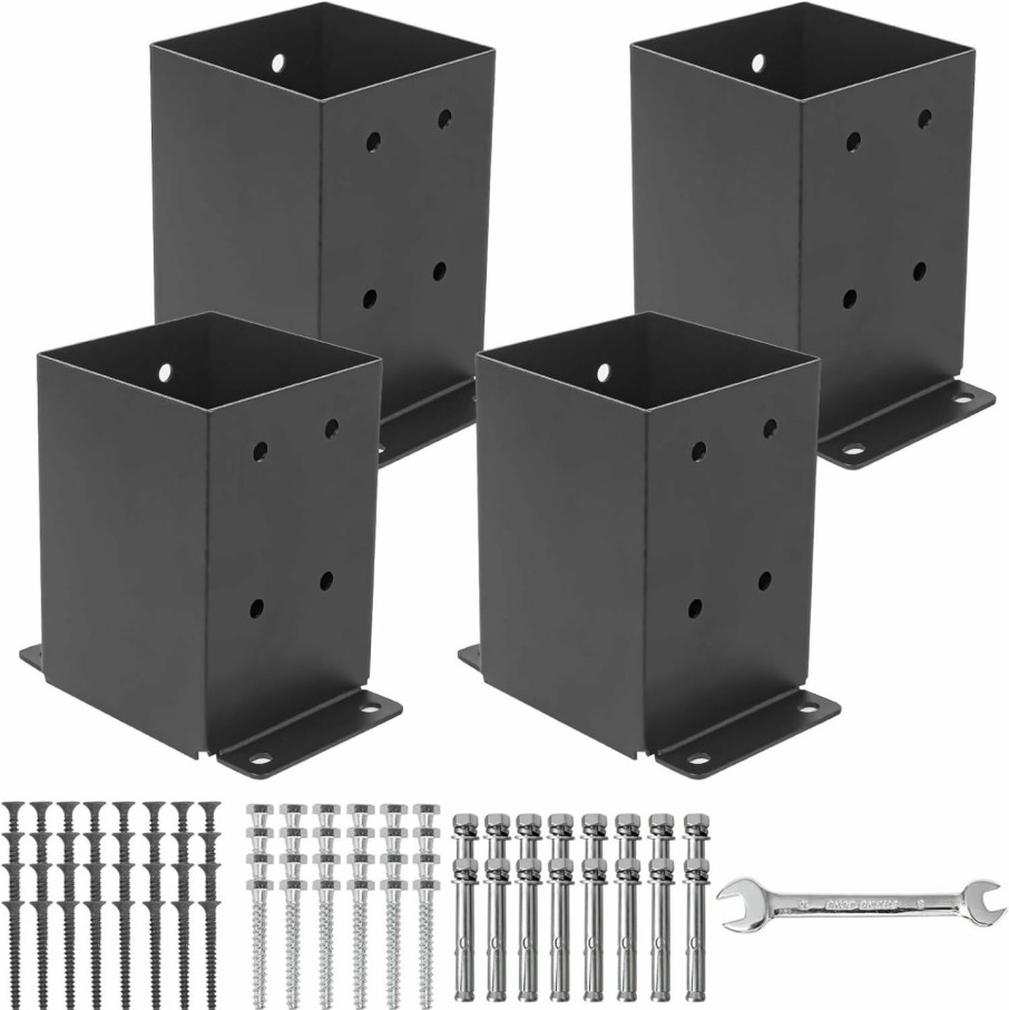 Home Improvement AXWHYS | Axwhys 4 4 Post Base 4 Pcs, (Inner Size 3.5X3.5) Post Brackets, Heavy Duty Black Metal Powder-Coated Thick Steel Post Anchor Outdoor For Support Deck Base Plate Pergola Brackets Fence Kit