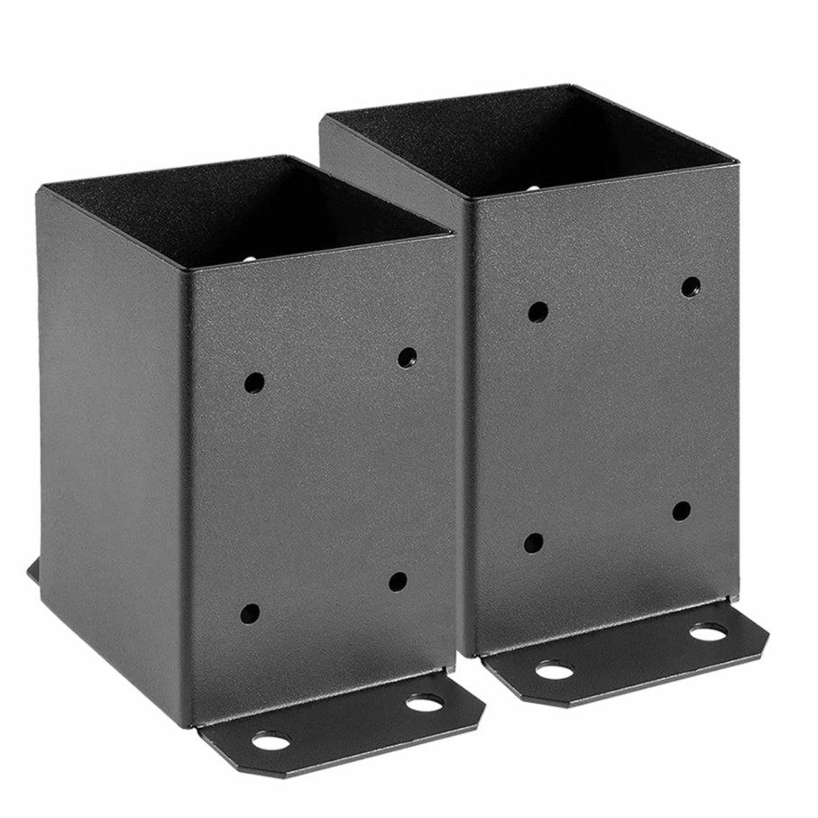 Home Improvement SPACEEUP | Spaceeup 4X4 Post Base 2 Pcs, Inner Size 3.6\"X3.6\" Post Base Brackets, Heavy Duty Powder-Coated Post Anchor Matte Black Wood Post Brackets For Pavilion Deck Railing Support Deck Base Plate