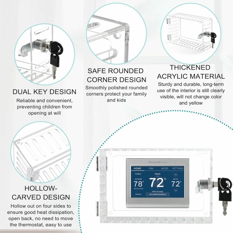 Home Improvement SUTINE | Sutine Thermostat Lock Box With Key, Universal Acrylic Thermostat Cover With Lock, Large Thermostat Lock Box Clear Lock Box Thermostat Guards For Wall Thermostats, Restaurants, Wall Ac Panel, School