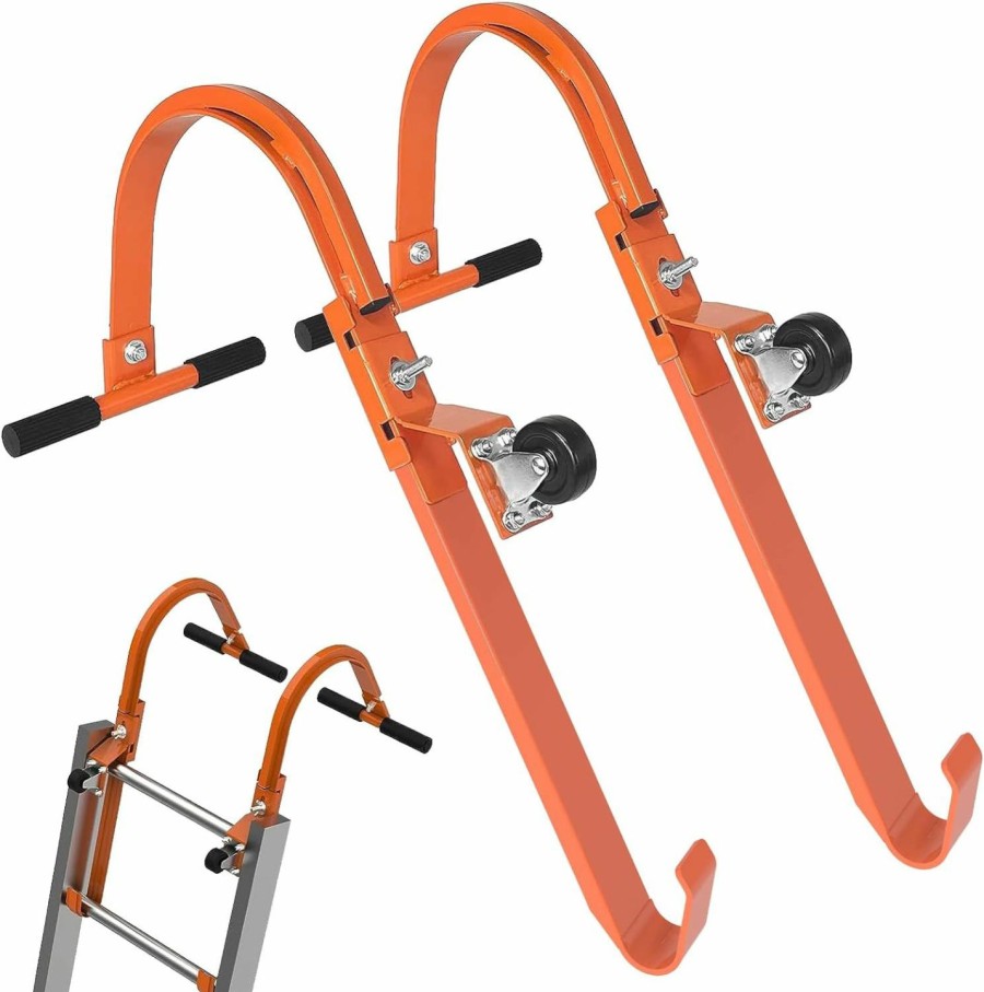 Home Improvement ZWanPing | 2 Pack Ladder Roof Hook With Wheel Heavy Duty Steel Ladder Stabilizer, Roof Ridge Extension, Rubber Grip T-Bar For Damage Prevention, 360 Lbs Weight Ratin, Fast & Easy To Access Steep Roofs(Patent)