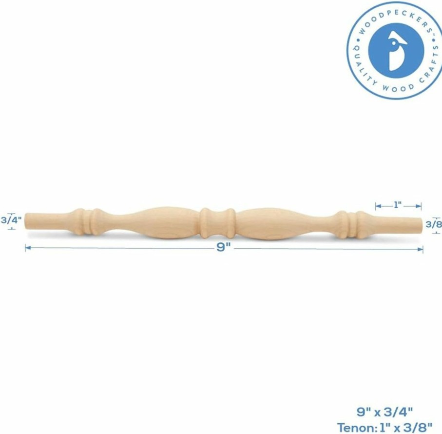 Home Improvement Woodpeckers | Wooden Baluster Spindles 9\", Pack Of 12 Spindles For Crafts, Woodworking, And Furniture, By Woodpeckers