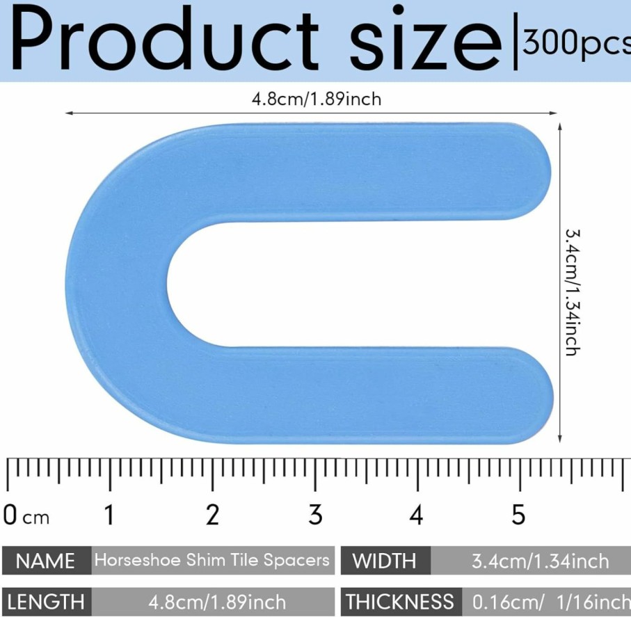 Home Improvement Yookeer | Horseshoe Shim Tile Spacers 1/16 Inch Tile Spacers U Shape Plastic Shims For Leveling, Blue (300)