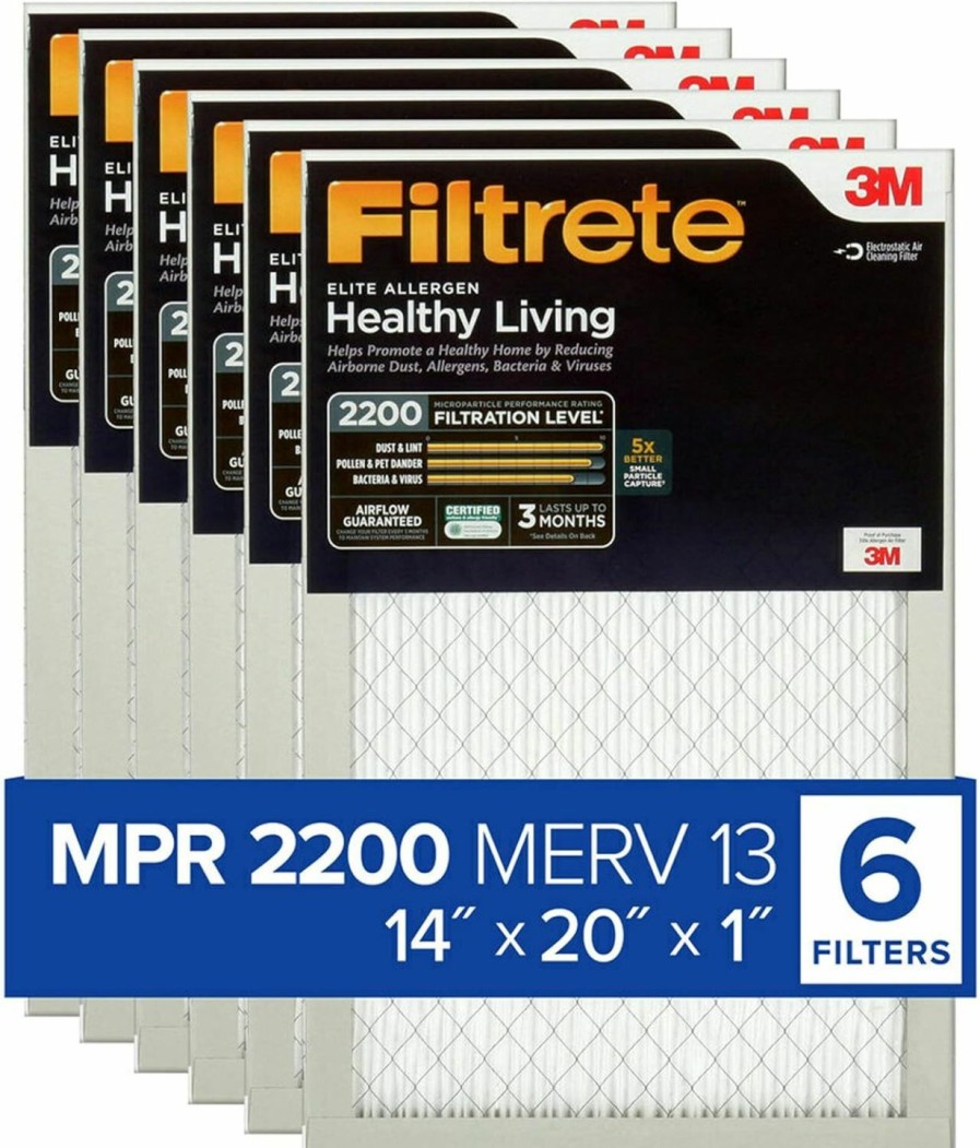 Home Improvement Filtrete | Filtrete 14X20X1 Air Filter, Mpr 2200, Merv 13, Healthy Living Elite Allergen 3-Month Pleated 1-Inch Air Filters, 6 Filters