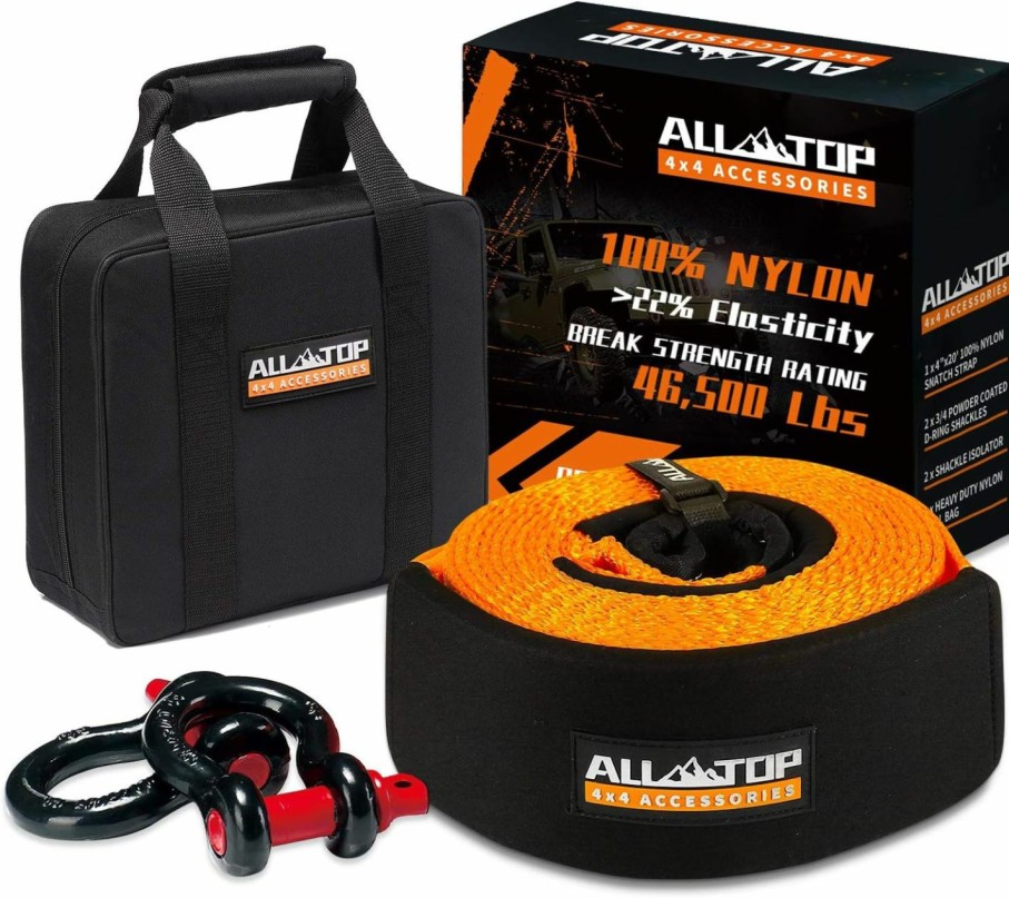 Home Improvement ALL-TOP | All-Top Extreme Duty Tow Strap Recovery Kit: 4Inch X 30Ft (46,500Lbs) 100% Nylon And 22% Elongation Snatch Strap + 3/4 Heavy Duty D Ring Shackles (2Pcs) + Storage Bag