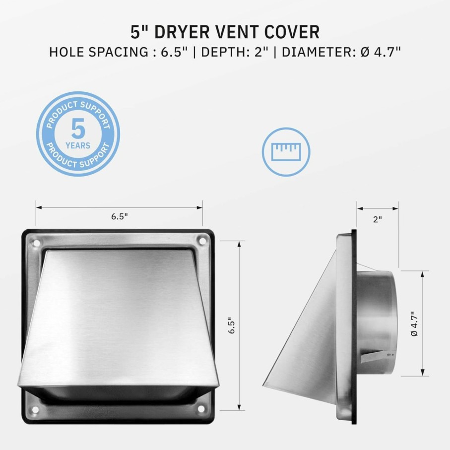 Home Improvement calimaero | Calimaero Hwg 6\" Dryer Vent Cover Outdoor Walls - Cowled External Extractor Fan Vent Dryer Cover - Robust And Weatherproof Stainless Steel Outdoor Dryer Vent Cover - Fits Only With Metal Pipes