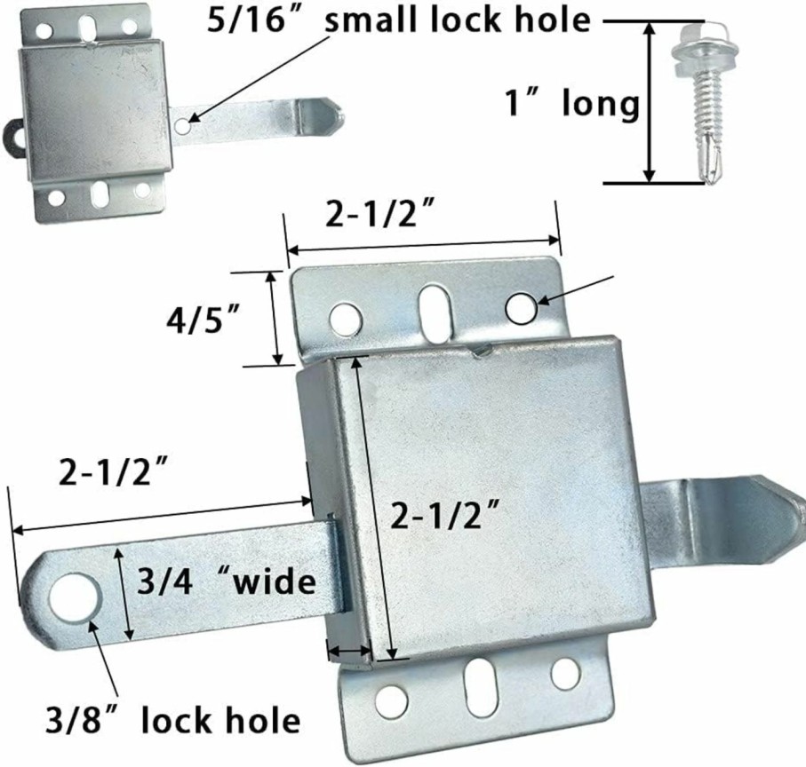 Home Improvement SINCERITYLI | Sincerityli Garage Door Side Lock Inside Deadlock For Most Garage Door Galvanized Steel -1Pack, Silver