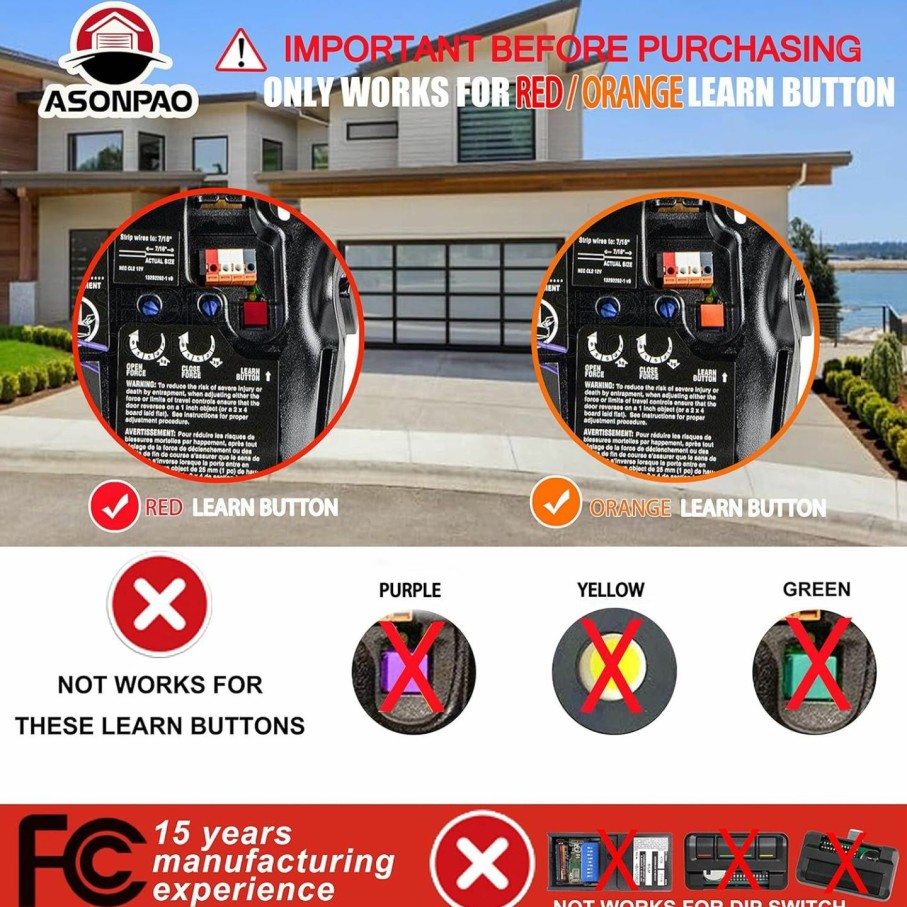 Home Improvement ASONPAO | Asonpao 139.53681/139.53681B/139.53680 Remote Only For A Red Or Orange Learn Button Of Sears Craftsman Garage Door Opener(2Pack)