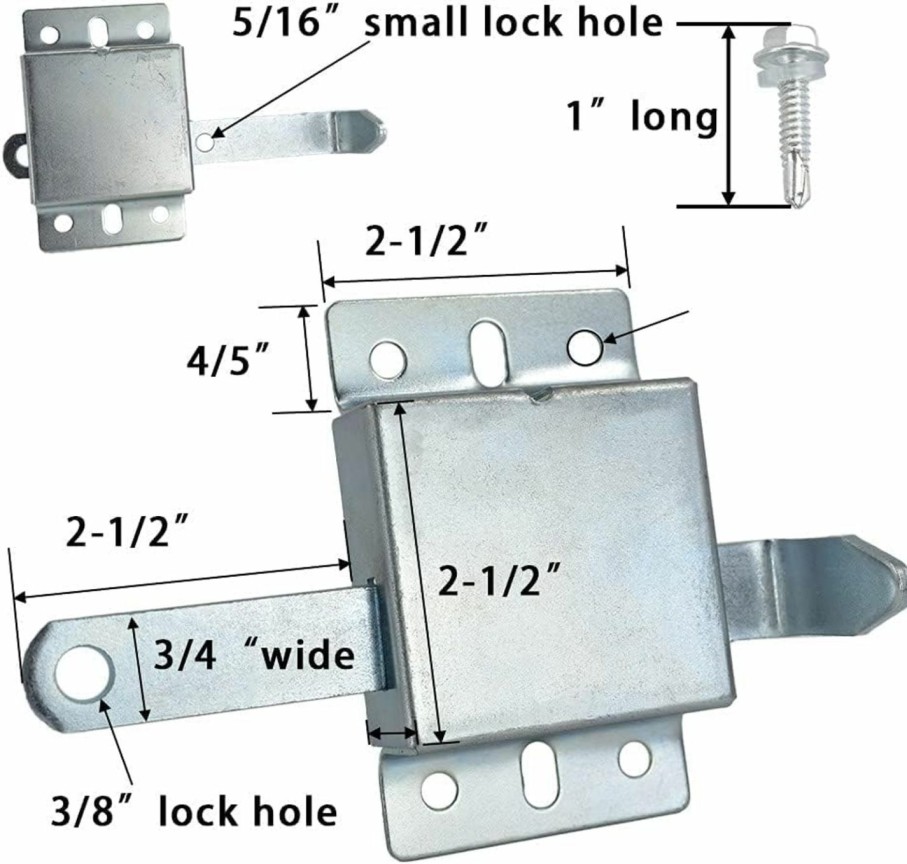 Home Improvement QZATTCAEN | Qzattcaen Garage Door Side Lock Inside Deadlock For Most Garage Door Galvanized Steel -1Pack, Silver