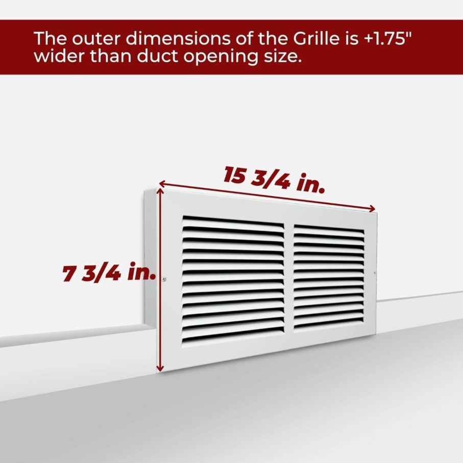 Home Improvement Handua | Handua 14\"W X 6\"H [Duct Opening Size] Baseboard Return Air Grille | Vent Cover Grill | 7/8\" Margin Turnback To Fit Baseboard | White | Outer Dimensions: 15.75\"W X 7.75\"H For 14X6 Duct Opening