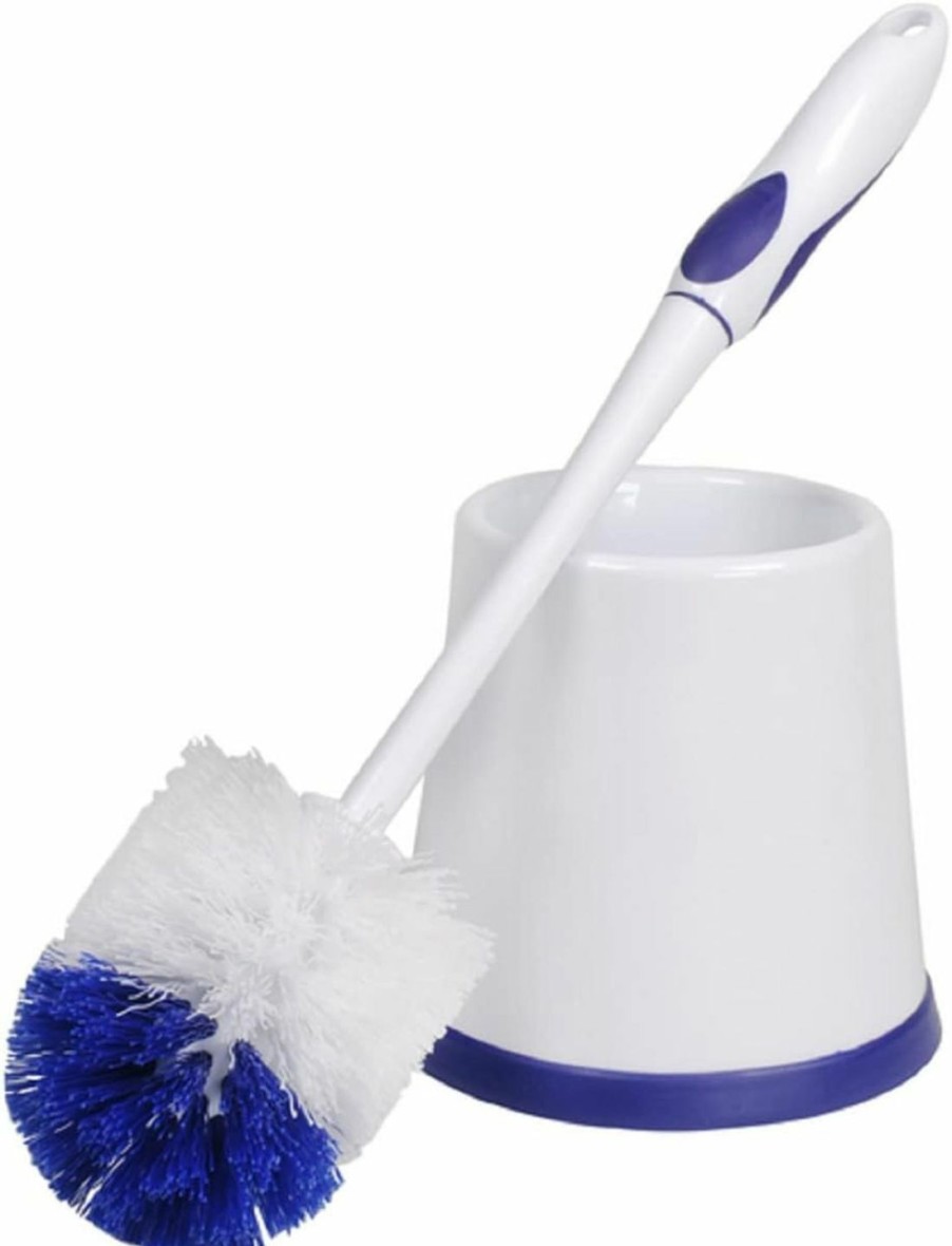 Home Improvement Rubbermaid | Rubbermaid Comfort Grip Toilet Bowl Brush And Caddy Set, Soft Rubber Handle, White/Blue, 16.5 Inch Single Brush And Caddy (Fg6B9900)