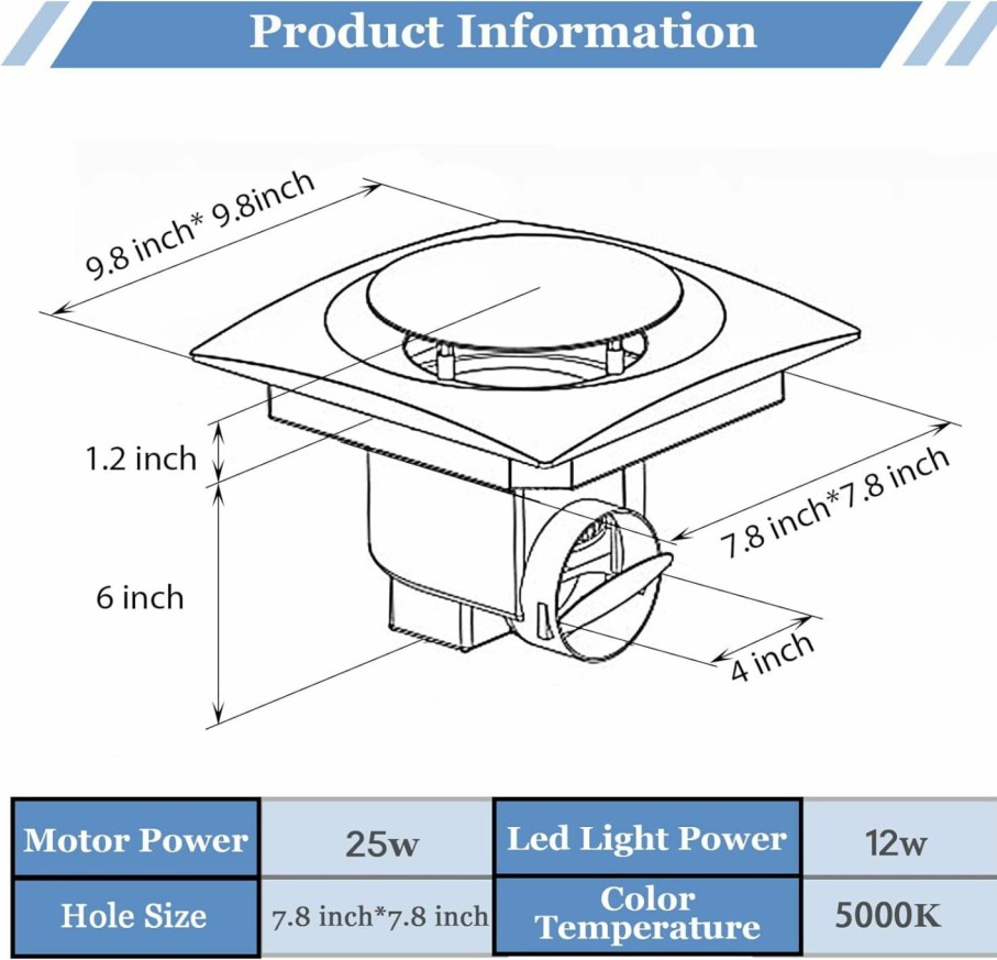 Home Improvement Beendou | Bathroom Exhaust Fan With Led Light, Bathroom Fan With Light, Shower Ceiling Ventilation, Ultra Quiet Bathroom Fan 1.0 Sones 110 Cfm, White Ventilation Fan For Bathroom/Shower/Restroom/Office