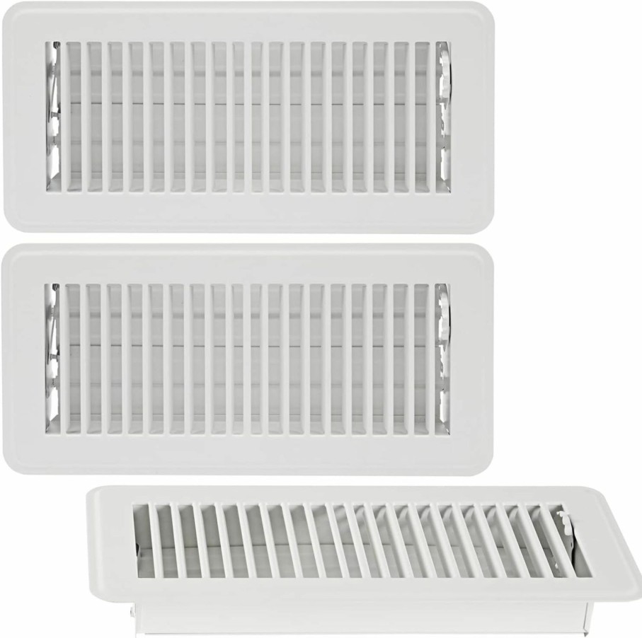 Home Improvement Built Industrial | 3 Pack Air Vent Register, Floor Vent Covers 4X10 With Damper For Hvac Systems With 9.5 X 3.5 In Opening (White)