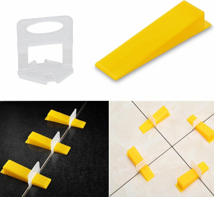 Home Improvement Story | Tile Leveling System Tiles Leveler Spacers - Lippage Free Tile And Stone Installation For Pro And Diy - 300-Piece Leveling Spacer Clips Plus 100-Piece Reusable Wedges (1/8 Inch)