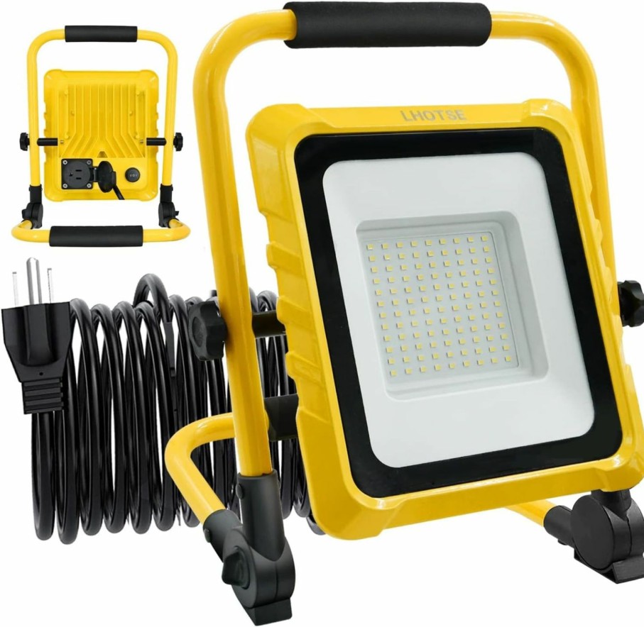 Home Improvement LHOTSE | 10000Lm Led Work Light, Lhotse 80W Portable Flood Light With Socket & Switch, Outside Work Lights With Stand,16.4 Ft Cord, 2 Brightness Modes Adjustable Worklight For Workshop Garage,Construction Site