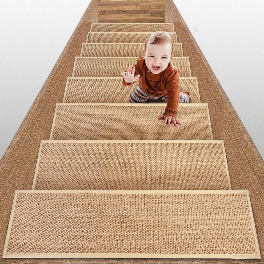 Home Improvement ZONEGRACE | Soft,Thick,And Comfortable Natural Linen Carpet Stair Treads For Wooden Steps - Non-Slip Indoor Stair Pads - Jute Stair Runners - Stair Rugs For Kids And Dogs - Machine Washable - 15 Pcs - 30 X 8 Inch