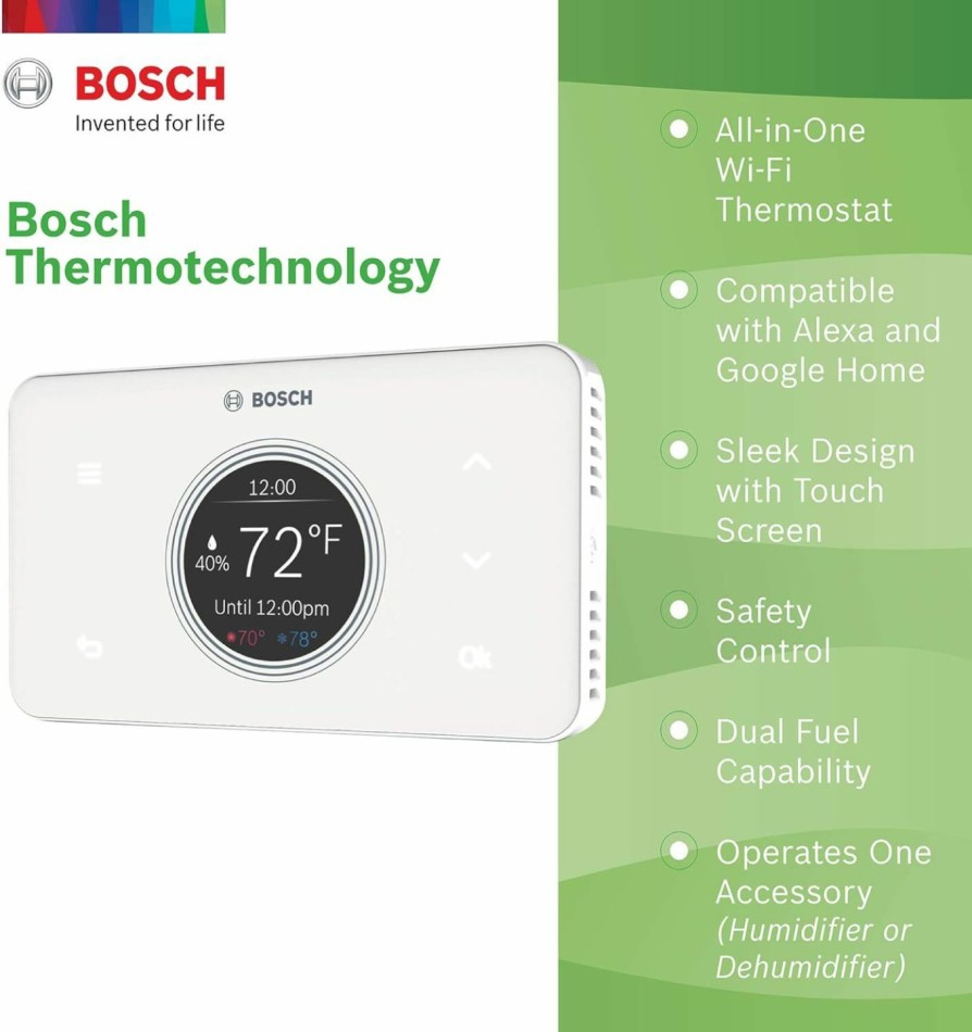 Home Improvement Bosch Thermotechnology | Bosch Bcc100 Connected Control Smart Phone Wi-Fi Thermostat - Works With Alexa - Touch Screen, 5.2 X 3.08 X 1 Inches