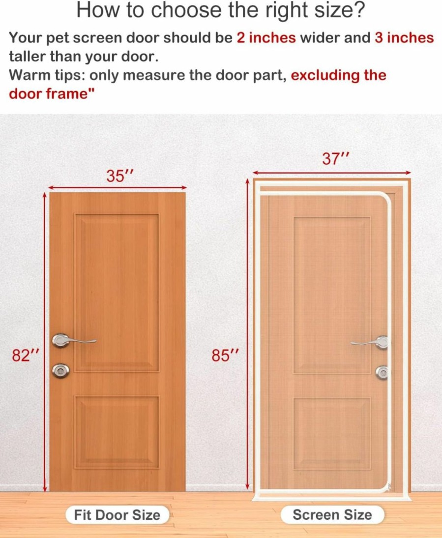 Home Improvement SHRRL | Shrrl Reinforced Cat Screen Door Fits Door Size 32''X 80'', Pet Resistant Mesh Screen Door, Pets Proof Zipper Screen Door For Living Room, Bedroom, Kitchen, Patio, Stop Cats Dogs Running Out