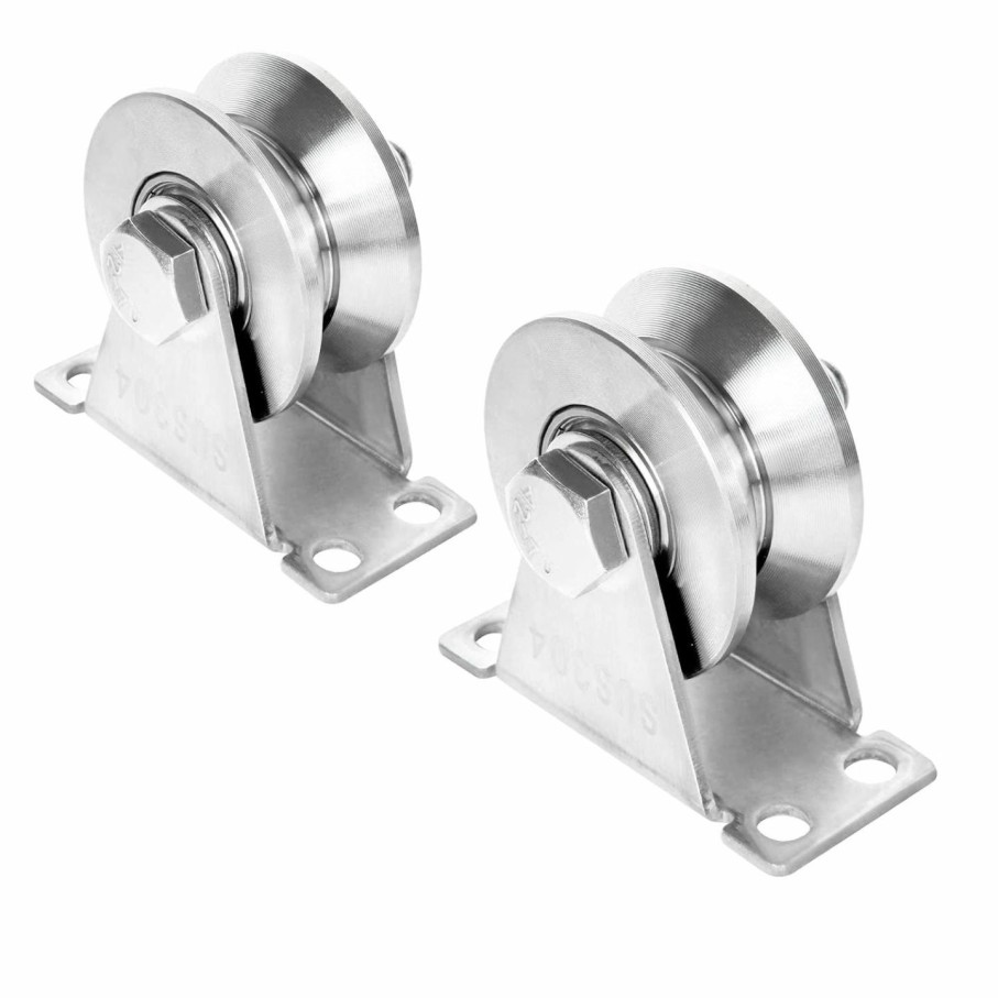 Home Improvement CertBuy | Certbuy 2 Pack 2 Inch V Groove Wheel Pulley, 304 Stainless Steel Silent Pulley Block, Heavy Duty Caster Wheels Sliding Gate Rollers Pressure Bearing Pulley, Loading 880Lb For Handling And Moving