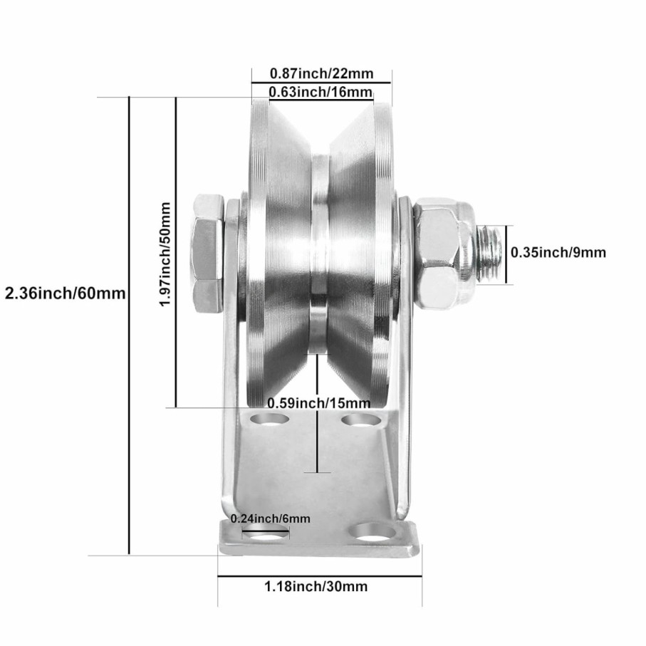 Home Improvement CertBuy | Certbuy 2 Pack 2 Inch V Groove Wheel Pulley, 304 Stainless Steel Silent Pulley Block, Heavy Duty Caster Wheels Sliding Gate Rollers Pressure Bearing Pulley, Loading 880Lb For Handling And Moving