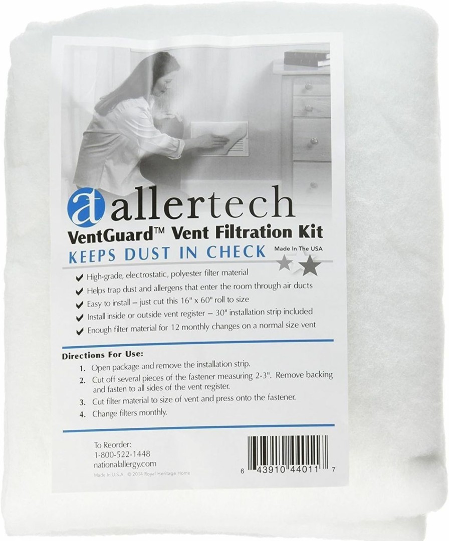 Home Improvement Allertech | Allertech Ventguard Electrostatic Filtration Kit - 16\" X 60\" Roll - Air Vent Filter Guard - Electrostatically Charged Dust Control - Hvac Intake Registers & Grilles Cover - Hook & Loop Strip