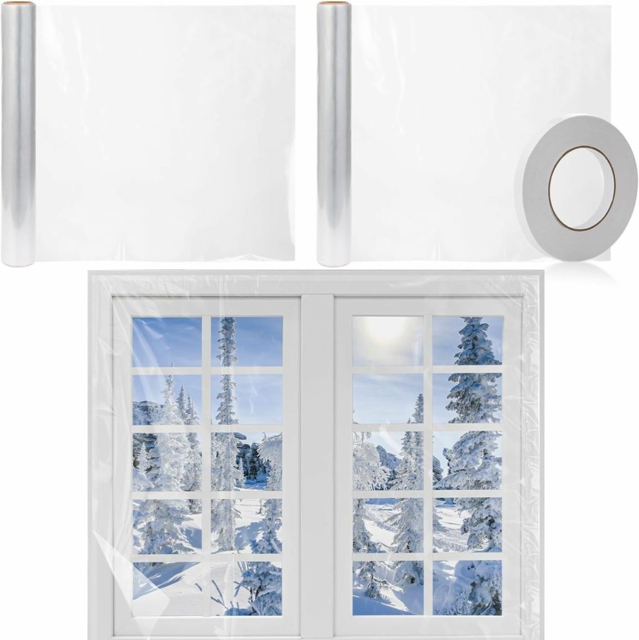 Home Improvement Frienda | Frienda 4 Roll Window Insulation Kit For Winter, 62 X 210\" Indoor Window Plastic Insulation Kit With Double Sided Tape, Clear Shrink Window Covering Film