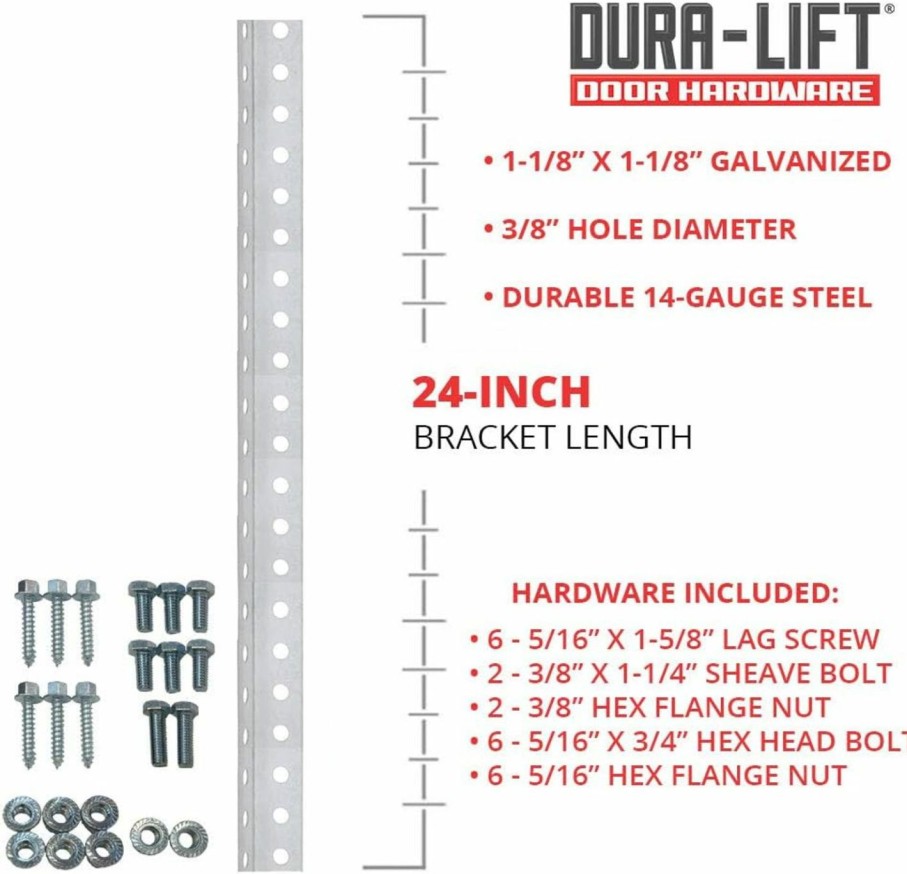 Home Improvement DURA-LIFT | Dura-Lift 1-1/8 In. X 24 In. Galvanized 14-Gauge Steel Punched Angle Iron Bracket & Mounting Hardware (4-Pack)