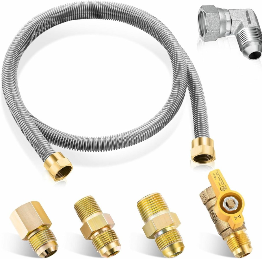 Home Improvement Saillong | Saillong 48 Inches Gas Hose Connector Universal Gas Appliance Hook Up Kit, With 1/2\" On/Off Valve And 4 Couplings For Gas Stove Wall Mounted Heater, Flexible Gas Connector For Gas Heater