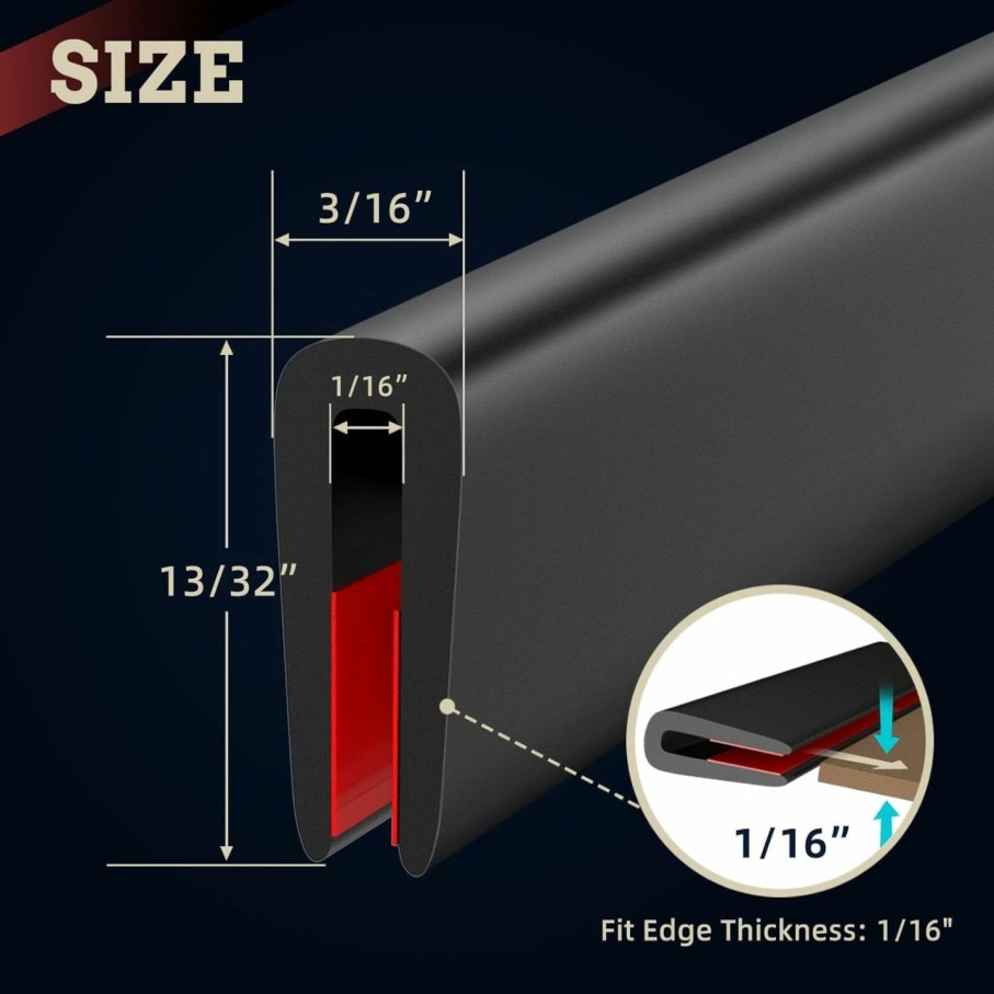 Home Improvement AxPower | 20Ft U Channel Rubber Edge Trim Black Vinyl Edge Trim, Self-Adhesive Plastic Edge Trim, Edge Protector For Sheet Metal, Glasses, Fit 1/16\"(1.6Mm)