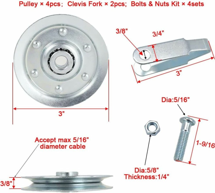 Home Improvement scottchen PRO | Scottchen Pro 3\" Heavy Duty Garage Door Pulley Kits, 3/8\" Arbor 200Lb Load, 4 Sheave Pulleys, 2 Clevis Forks, 4 Bolts And Nuts Kit