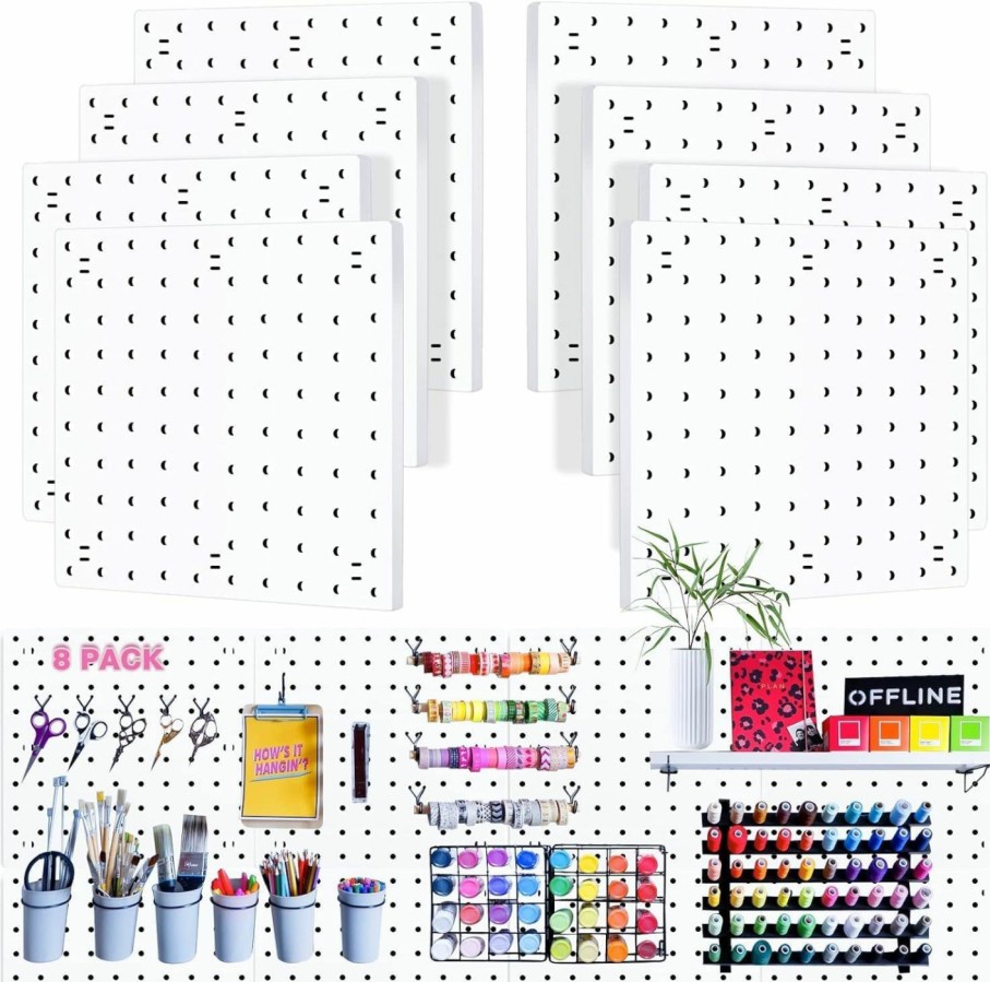 Home Improvement PegBoard US | 12 Pcs Pegboard, Peg Boards For Walls, Wall Mount Display Pegboard Panel Kits, Small Pegboard For Craft Room, Workshop, Office, Peg Boards For Walls - White Pegboards Panels