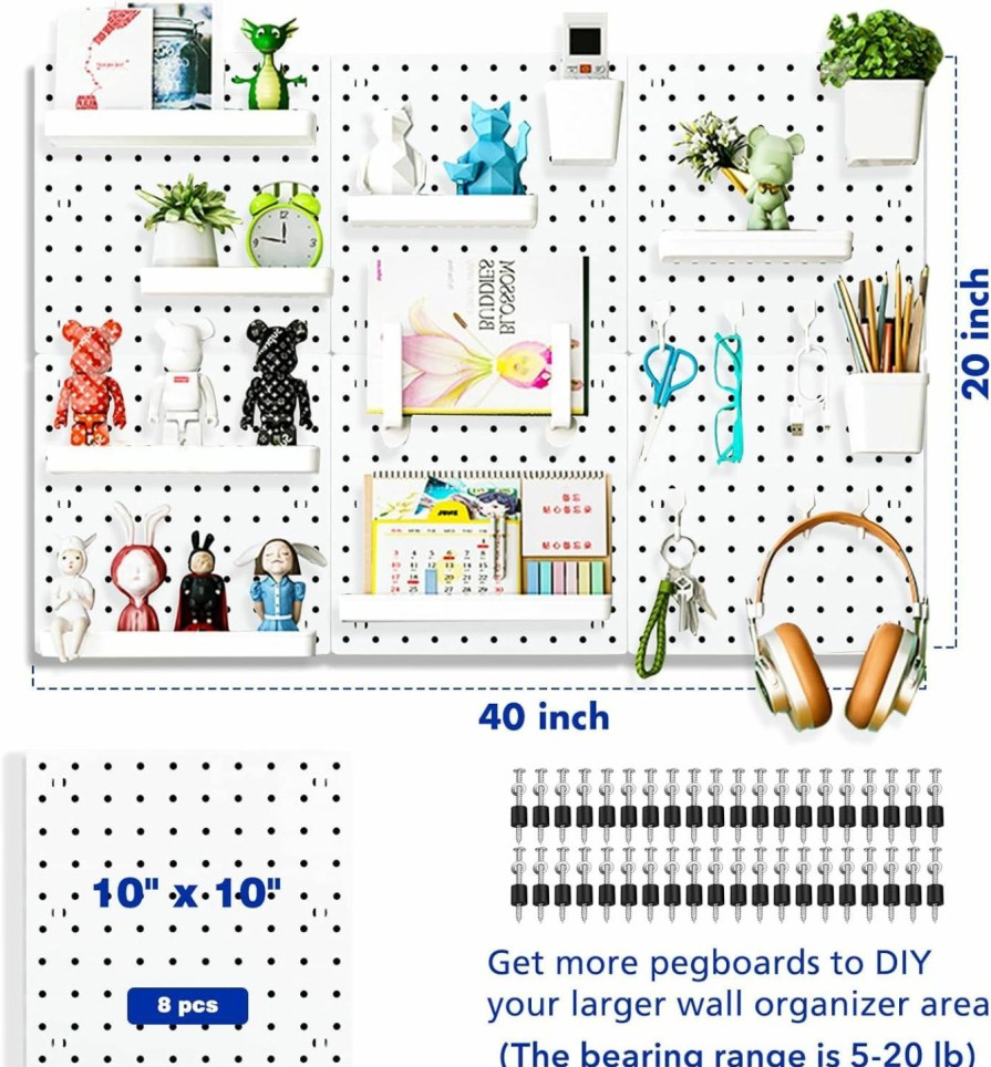 Home Improvement PegBoard US | 12 Pcs Pegboard, Peg Boards For Walls, Wall Mount Display Pegboard Panel Kits, Small Pegboard For Craft Room, Workshop, Office, Peg Boards For Walls - White Pegboards Panels