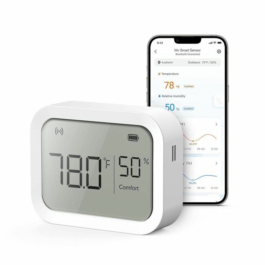 Home Improvement LEVOIT | Levoit Smart Temperature Humidity Sensor, Hygrometer Indoor Humidity Thermometer For Home, Works With Aura Thermostat, Large Lcd Display, Vesync App Control, Notification Alert Function, White