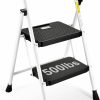 Home Improvement HBTower | Hbtower 2 Step Ladder, Folding Step Stool With Wide Anti-Slip Pedal, Sturdy Steel Ladder, Convenient Handgrip, Lightweight 500Lbs Portable, Green And Black