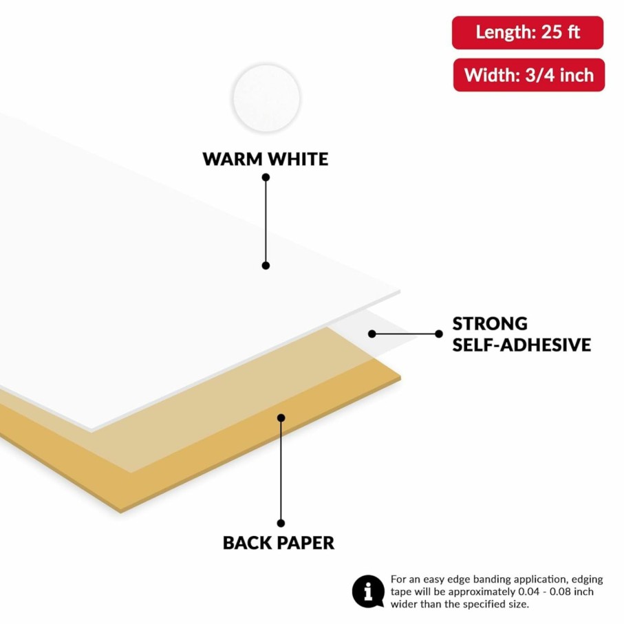 Home Improvement UNMAR | White Pvc 3/4 Inch X 25 Ft Edge Banding Tape - Peel And Stick Strong Adhesive, Easy Application - Flexible And Durable Edging For Furniture Restoration, Cabinet Repair