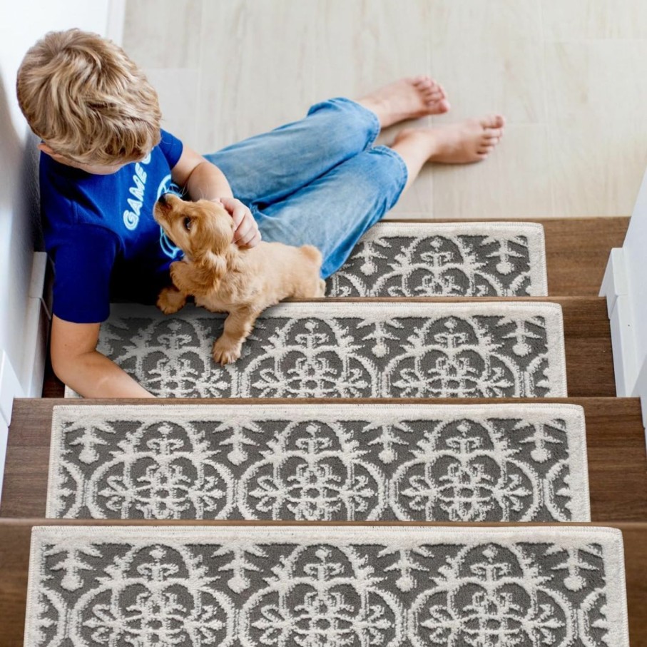 Home Improvement The Sofia Rugs | The Sofia Rugs Stair Treads Non Slip Stair Runner - 28Inx9In Premium Carpet Stair Mat For Kids And Dogs, Stair Rug For Indoor Steps, 100% Polypropylene With Tpe Backing, Made In Turkey, 15 Pack, Gray