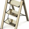 Home Improvement GameGem | 3 Step Ladder, Aluminum Folding Step Stool With Wide Anti-Slip Sturdy Pedal, Portable Lightweight Step Stool Multi-Use For Kitchen Household And Office, Gold, 330 Lbs