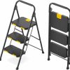 Home Improvement KINGRACK | Kingrack 2 Step Ladder, Sturdy Steel Step Stool With Safe-Lock Design, Handrail, Anti-Slip Wide Pedals, Pass 800Lbs Load Testing, Folding Portable Ladder For Multi-Purpose, Home, Kitchen, Black