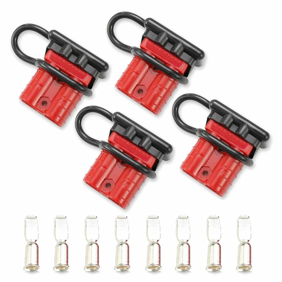 Home Improvement BUNKER INDUST | Bunker Indust 50A 6-10 Gauge Battery Quick Connect Disconnect Wire Harness Plug Kit 4 Pcs Battery Cable Quick Connect Disconnect Plug For Winch Auto Car Trailer Driver Electrical Devices,Red